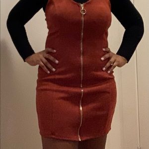 Burnt orange zip up body con dress